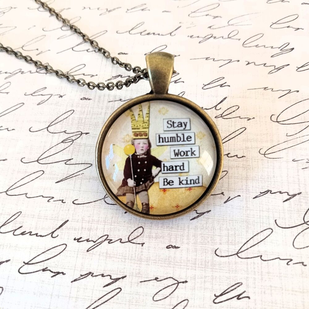 Inspirational Fairy Pendant Necklace: Altered Art Bronze Tone Jewelry
